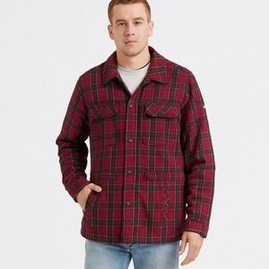 Quiksilver Flannel Shirt Jacket Mens Quilted Plaid Medium Red Burgundy Skater